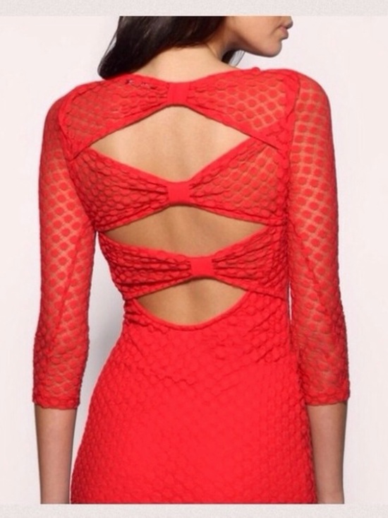 TFNC Dresses & Skirts - TFNC Red-Orange Polka-Lace Bow Back Mini Dress